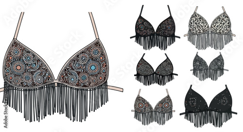 Embellished bikini top with fringe and beaded details
