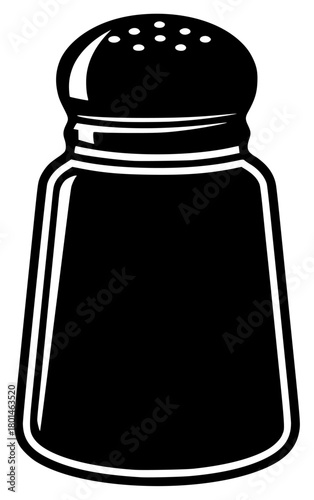 A black and white silhouette of a salt shaker, black, bottle, glass jar, grinder, illustration, jar, lid, powder, profile, salt, salt shaker, shaker, against transparent background