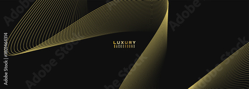 Abstract luxury with shining gold lines waves on black background. Futuristic background of flowing gold lines for banner. vector illustration