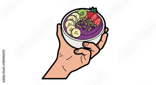 Acai bowl with fruit and granola with transparent background