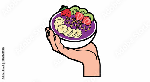 Fruit smoothie bowl with sliced banana and kiwi