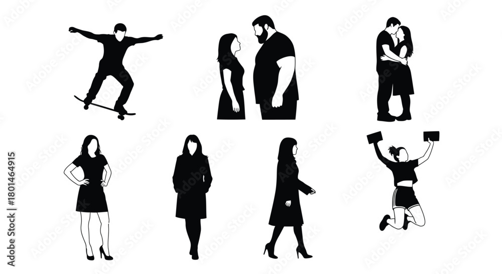 Fototapeta premium Diverse people silhouettes in action for modern design projects