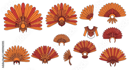 Ancient Aztec headdress collection with transparent background