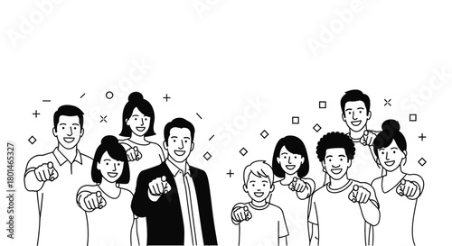 Join our team diverse people pointing forward with smiles on faces