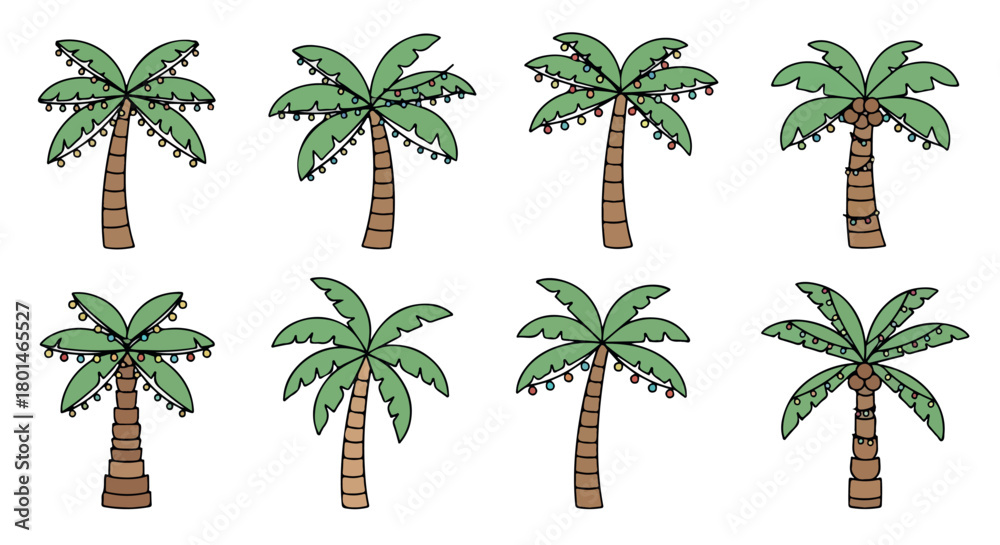 Obraz premium Palm trees with holiday lights for festive decorations