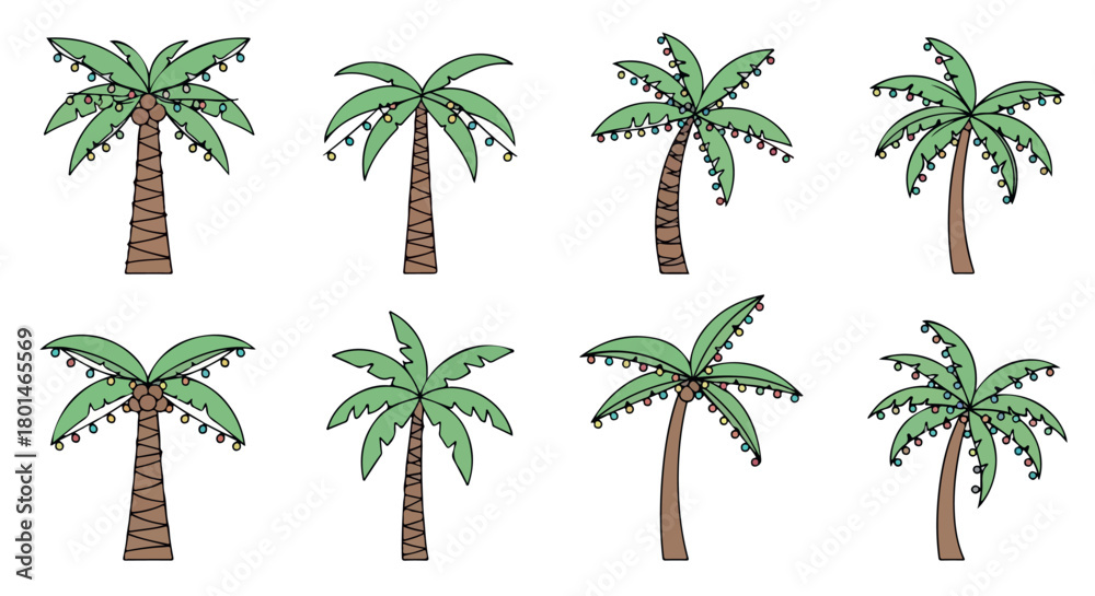 Naklejka premium Palm trees decorated with lights for festive occasions