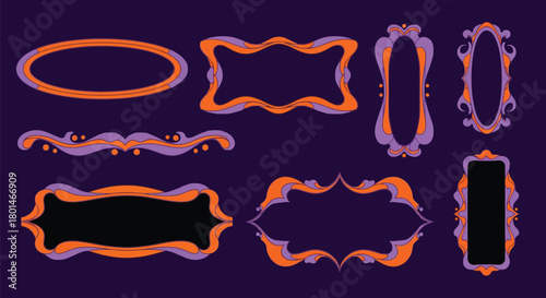 Retro groovy frames and borders for your designs in orange and lilac