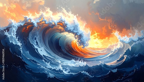 Fototapeta Naklejka Na Ścianę i Meble -  A magnificent, artistic depiction of a large ocean wave