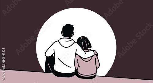 Dad and daughter hugging, watching moon together, creating memories