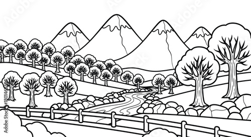 Create your own mountain scene coloring page for kids activity books
