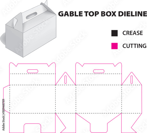 Gable Top Box Dieline Template – Packaging Keyline with Cut and Crease Lines