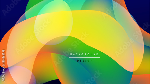 Abstract fluid shapes blend vibrant colors. Dynamic composition creates modern background design. Smooth gradients offer visual interest.