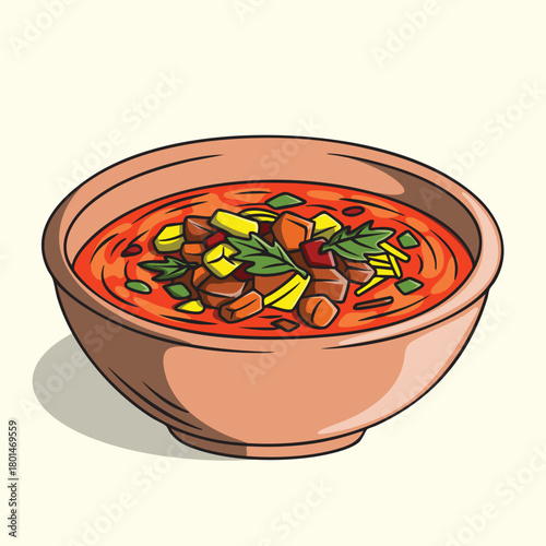 Illustration of Delicious Mediterranean Food Chorba in a Bowl