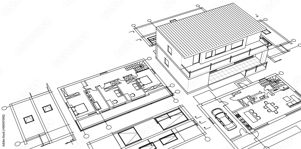 Fototapeta premium house architectural project sketch 3d illustration 