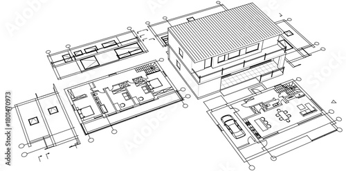 house architectural project sketch 3d illustration	
