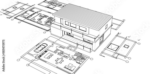 house architectural project sketch 3d illustration	
