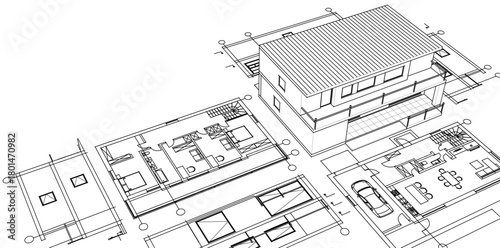 house architectural project sketch 3d illustration	

