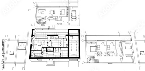 house architectural project sketch 3d illustration	
