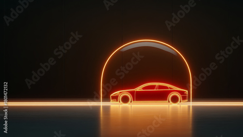 Car neon dome protection glowing modern safety orange futuristic dark illuminated secure concept