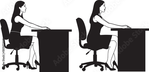 Two women sitting at desks silhouette