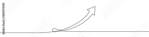 Arrow sharply curving upwards in one line art style. Symbol of growth, progress, and success with editable black stroke. Vector illustration.