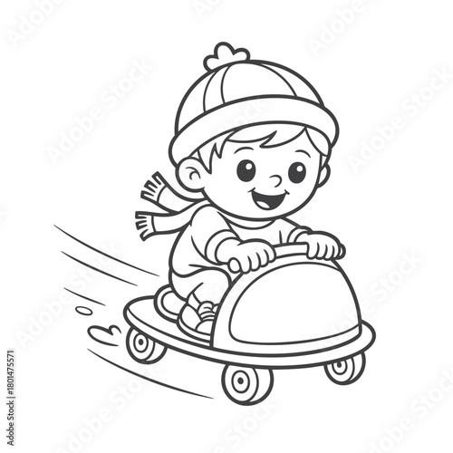 Joyful Winter Sledding Adventure Line Art