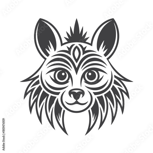 Tribal Wolf Head Illustration Geometric Black and White Animal Design