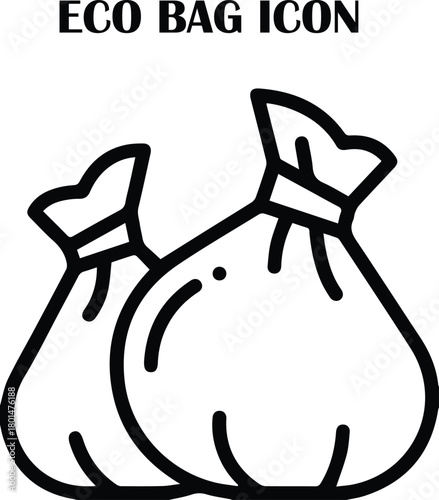 Eco bag vector icon with leaf symbol representing reusable, sustainable, and environmentally friendly shopping bags