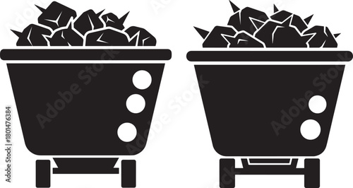 Two coal mine carts silhouette