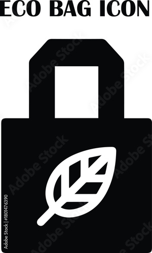 Eco bag vector icon with leaf symbol representing reusable, sustainable, and environmentally friendly shopping bags