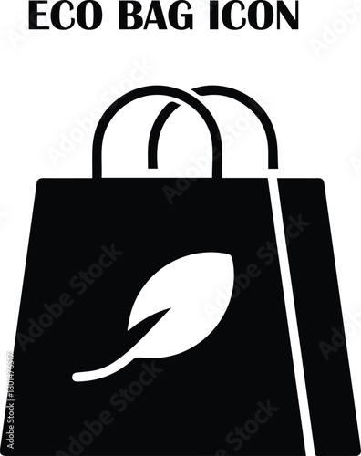Eco bag vector icon with leaf symbol representing reusable, sustainable, and environmentally friendly shopping bags