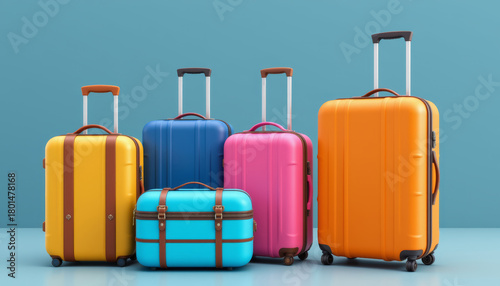 Colorful suitcase set travel luggage rolling bag carryon hard shell leather strap