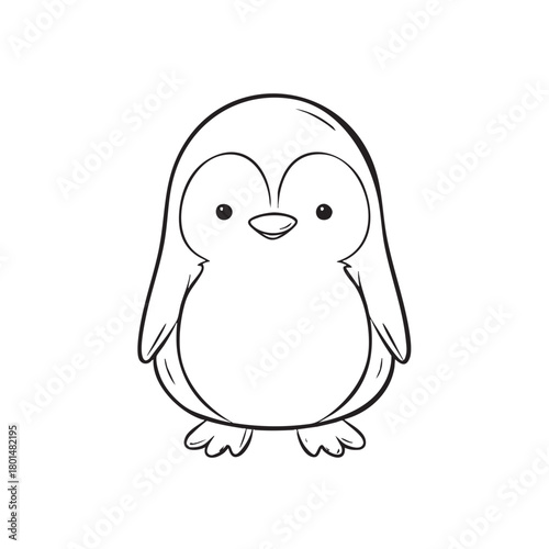 Simple line drawing of a cute, friendly penguin figure