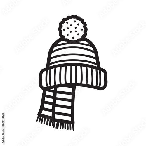Simple striped winter beanie hat and scarf icon