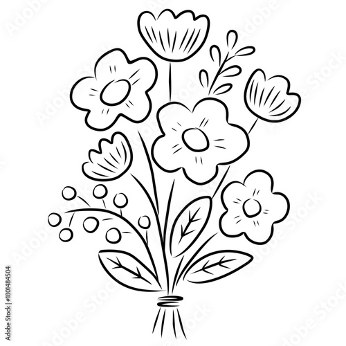 Detailed Floral Bouquet Line Art Illustration for Coloring