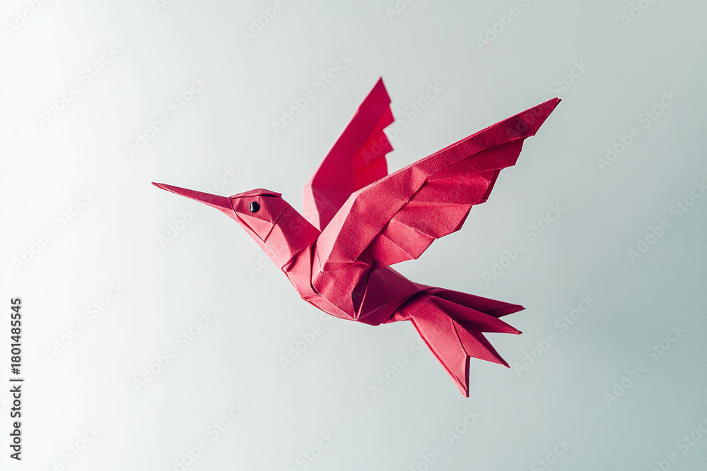 Fototapeta premium Paper bird art by handmade origami brings hummingbird design style is excellent. Skilled paper shape create magic art. Design amazing and hummingbird great.