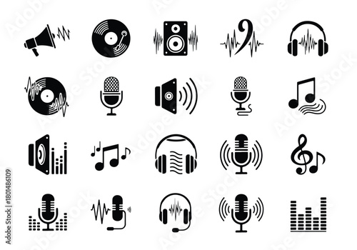 Music and sound audio technology digital icons set - Vector icon symbol for website - Icon vector - Blue icon vector -  Flat Design Icon