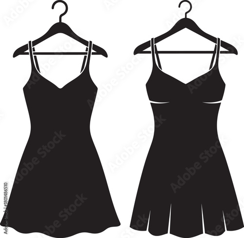 Two black dresses silhouette on hangers