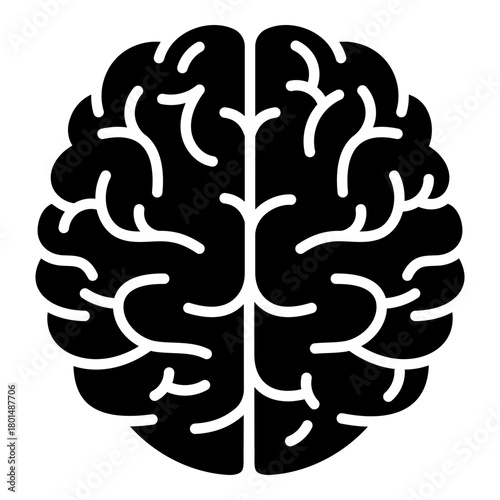 Solid top-view brain icon representing mental health, cognition, intelligence, and neuroscience. Bold medical silhouette style for science, anatomy, and learning materials.