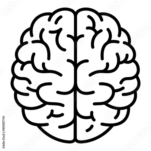 Outline brain icon symbolizing cognition, mental health, neuroscience, and human intelligence. Clean minimal line style for medical, educational, and scientific visuals.