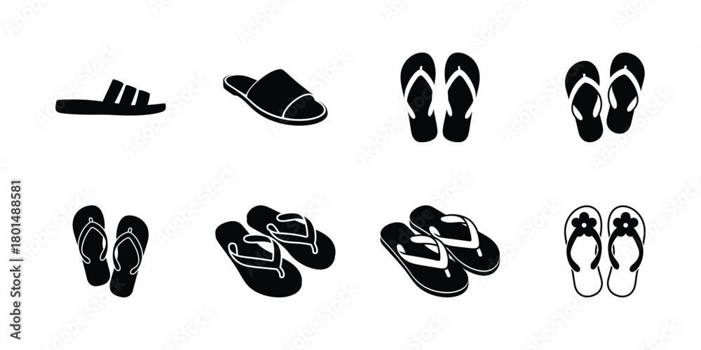 Fototapeta premium Flip flop and sandal icon set vector illustration