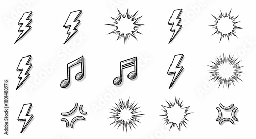 Collection of Hand-Drawn Comic Style Elements on White Background.