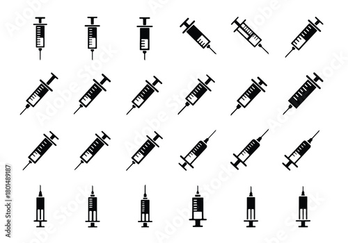 Syringe icon set for medical, health, and vaccination - Vector icon symbol for website - Icon vector - Blue icon vector -  Flat Design Icon