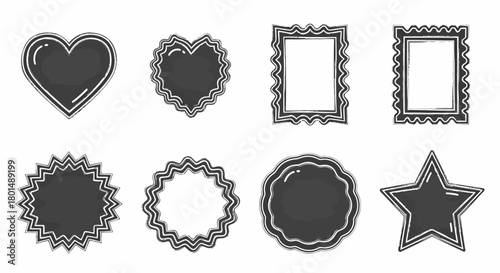 Assorted Decorative Frames and Shapes in Hand-Drawn Style.
