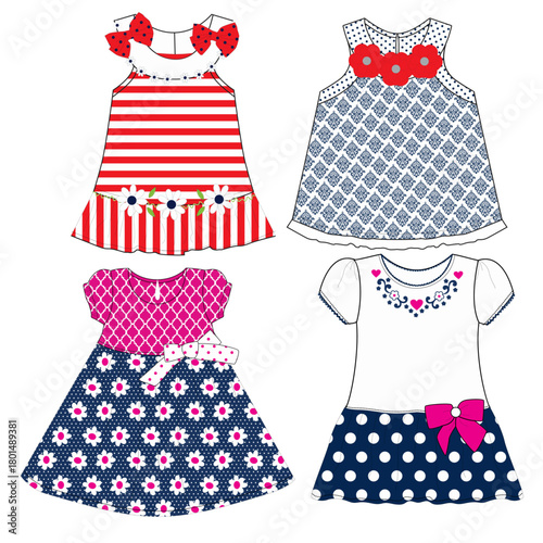 baby girls  frocks  flower print vector