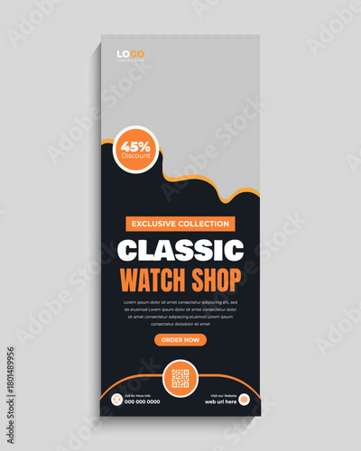 Classic Watch Shop Sale Roll Up Standee Banner Template