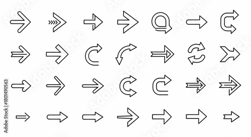 Set of diverse arrow icons for web design and navigation.