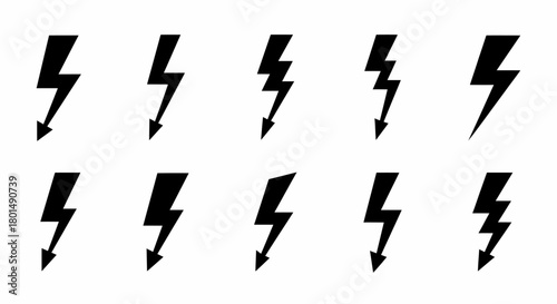 Collection of Black Lightning Bolt Symbols on White Background.