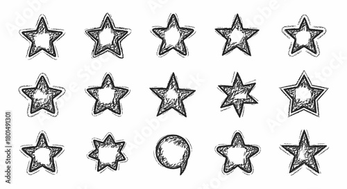 Collection of Hand-Drawn Star Shapes and a Speech Bubble.