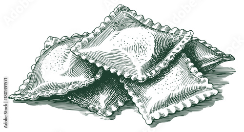 Juicy large ravioli with mushrooms and chicken